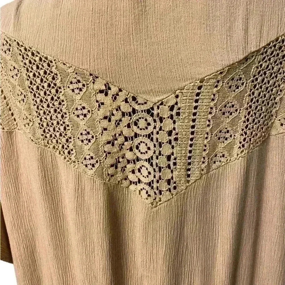 Open Lace Cardigan in tan with open front & beautiful detailed lace sewed in - Picture 6 of 8